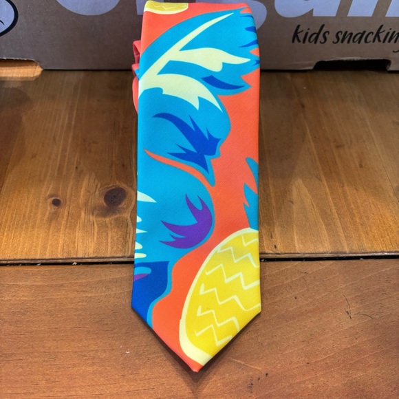 Shinesty mens bird pineapple tropical neck tie orange - Picture 2 of 4